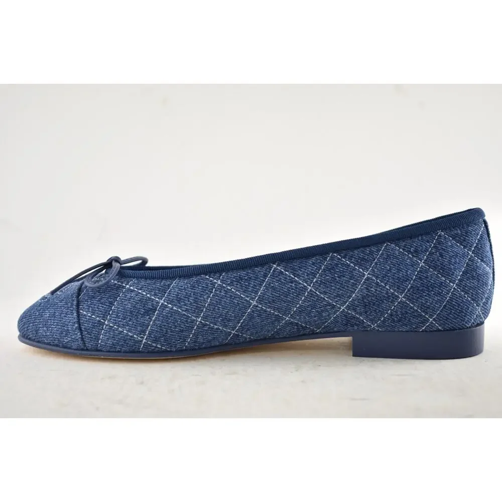 Chanel 26P Washed Denim Blue Quilted CC Logo Bow Tie Ballet Ballerina Flat 35 - Picture 15 of 16